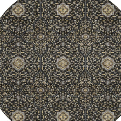 8' Black Brown And Gray Round Oriental Washable Indoor Outdoor Area Rug HomeRoots