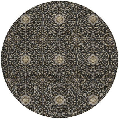 8' Black Brown And Gray Round Oriental Washable Indoor Outdoor Area Rug HomeRoots