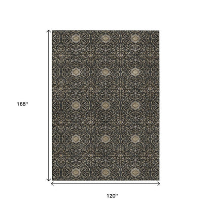 10' X 14' Black Brown And Gray Oriental Washable Indoor Outdoor Area Rug HomeRoots