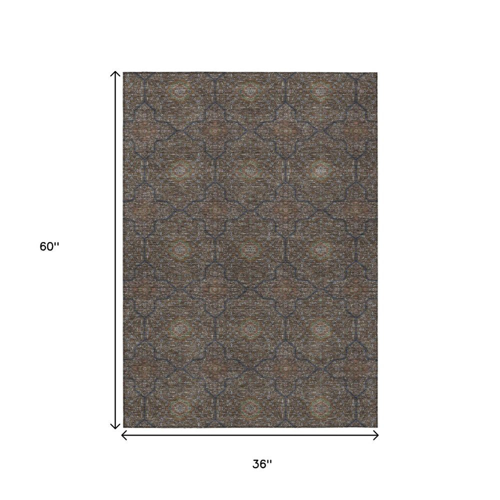 3' X 5' Chocolate Gray And Terra Cotta Oriental Washable Indoor Outdoor Area Rug HomeRoots