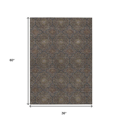 3' X 5' Chocolate Gray And Terra Cotta Oriental Washable Indoor Outdoor Area Rug HomeRoots