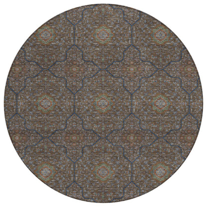 8' Chocolate Gray And Terra Cotta Round Oriental Washable Indoor Outdoor Area Rug HomeRoots