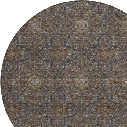 8' Chocolate Gray And Terra Cotta Round Oriental Washable Indoor Outdoor Area Rug HomeRoots