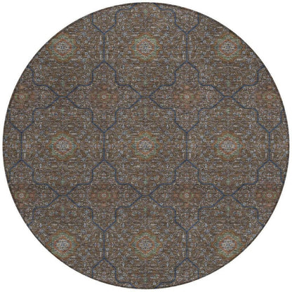 8' Chocolate Gray And Terra Cotta Round Oriental Washable Indoor Outdoor Area Rug HomeRoots