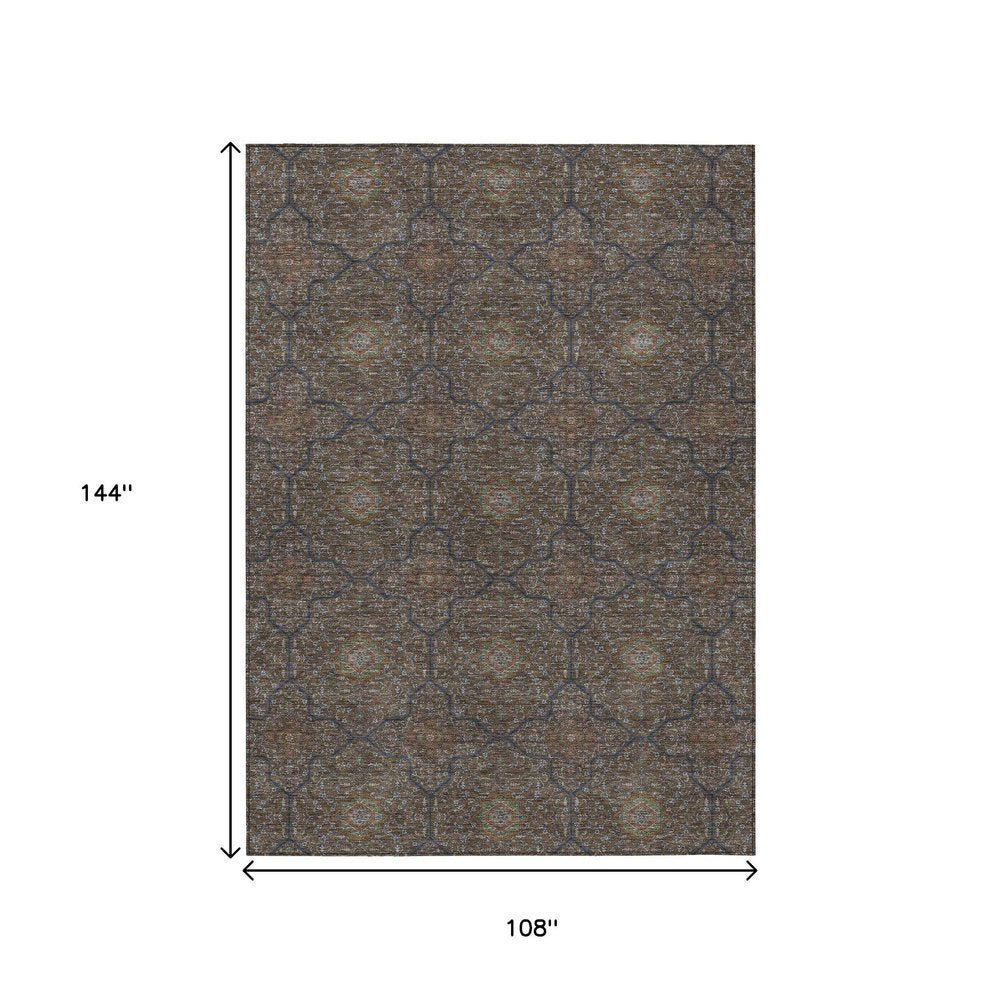 9' X 12' Chocolate Gray And Terra Cotta Oriental Washable Indoor Outdoor Area Rug HomeRoots