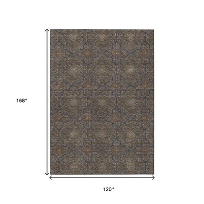 10' X 14' Chocolate Gray And Terra Cotta Oriental Washable Indoor Outdoor Area Rug HomeRoots