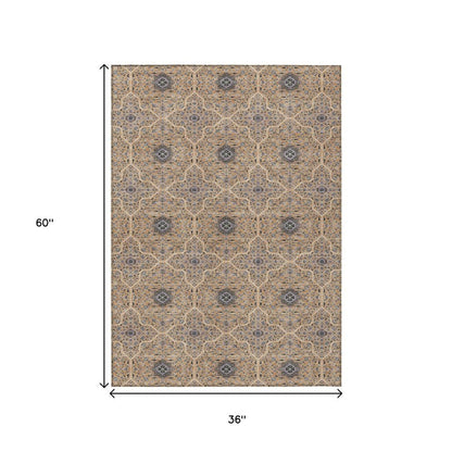 3' X 5' Copper Black And Brown Oriental Washable Indoor Outdoor Area Rug HomeRoots