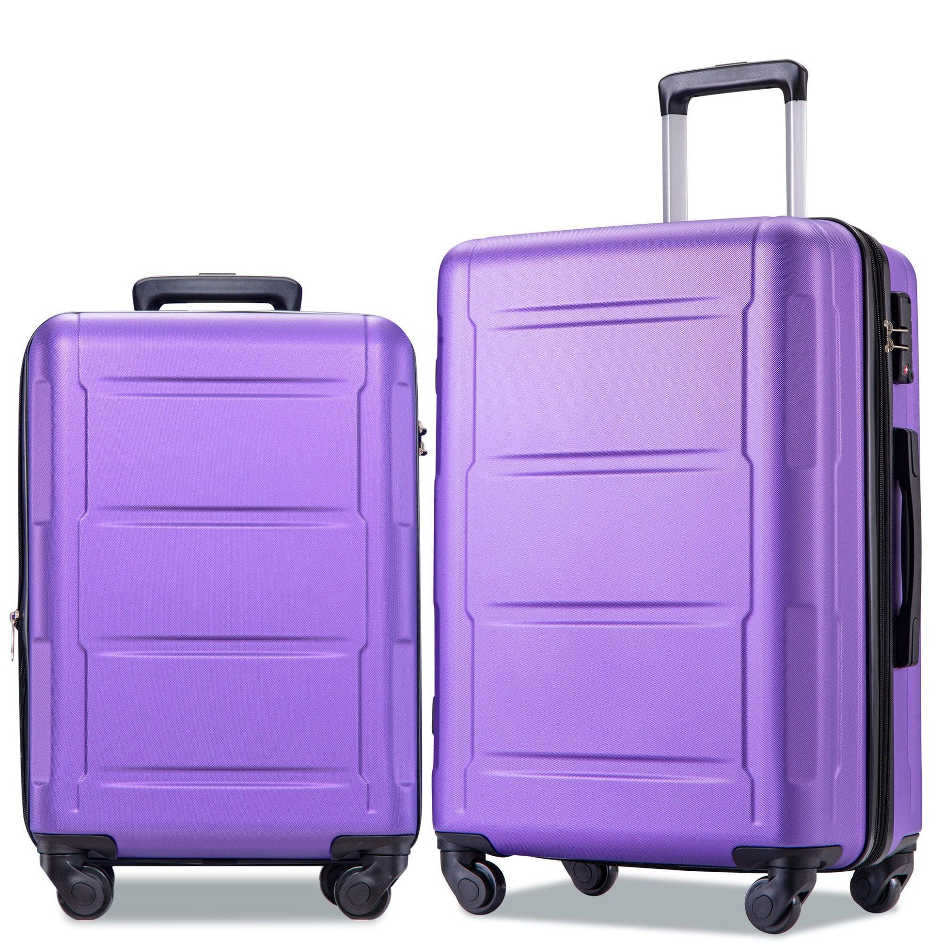 Expanable Spinner Wheel 2 Piece Luggage Set ABS Lightweight Suitcase with TSA Lock 20inch+24inch Purple + Plastic - FurniFindUSA