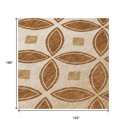 10' X 14' Rust And Beige Geometric Washable Indoor Outdoor Area Rug HomeRoots