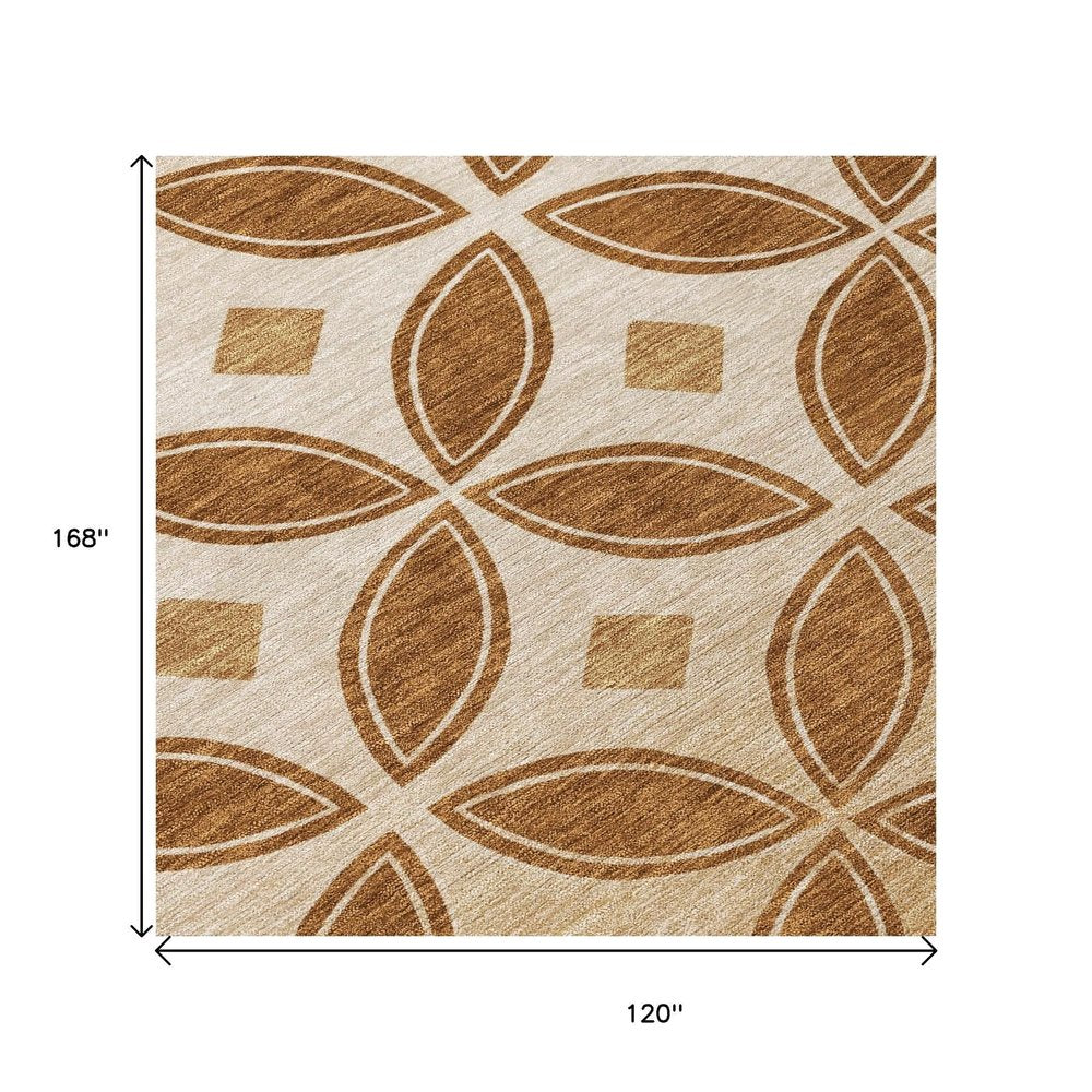 10' X 14' Rust And Beige Geometric Washable Indoor Outdoor Area Rug — view 20