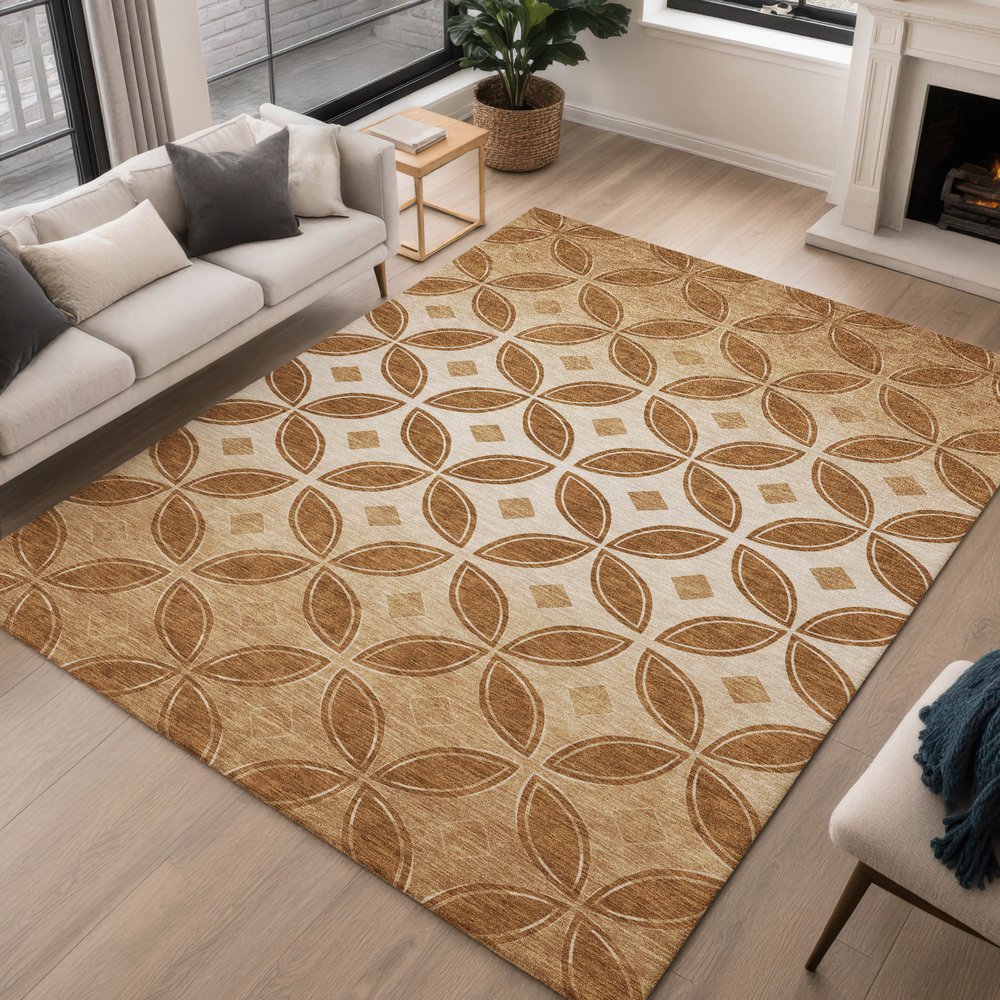 10' X 14' Rust And Beige Geometric Washable Indoor Outdoor Area Rug — view 13
