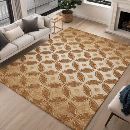10' X 14' Rust And Beige Geometric Washable Indoor Outdoor Area Rug HomeRoots