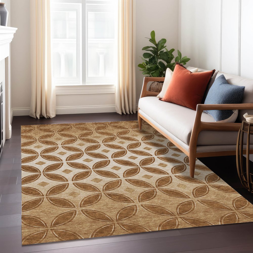 10' X 14' Rust And Beige Geometric Washable Indoor Outdoor Area Rug — view 14