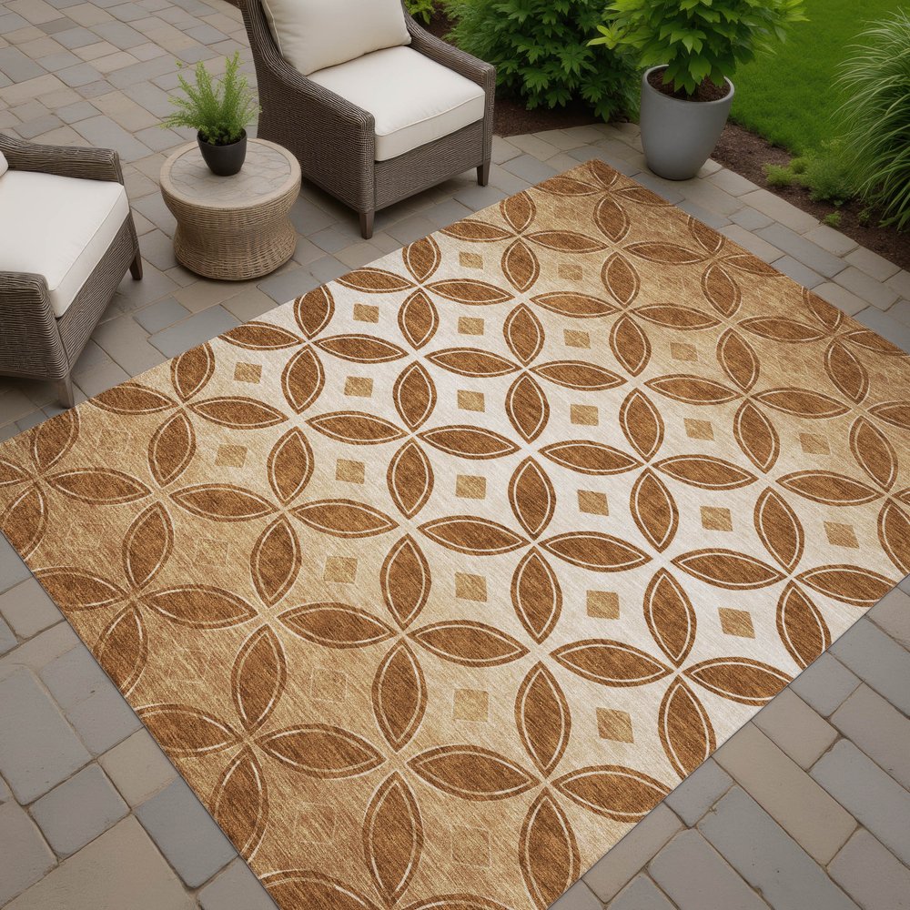 10' X 14' Rust And Beige Geometric Washable Indoor Outdoor Area Rug — view 15