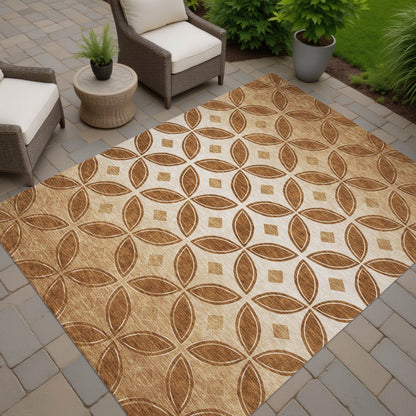 10' X 14' Rust And Beige Geometric Washable Indoor Outdoor Area Rug HomeRoots