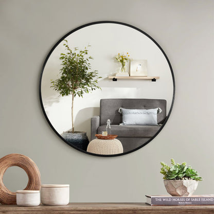 24" Black Round Framed Accent Mirror HomeRoots