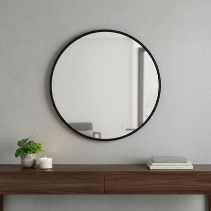 27" Black Aluminum Round Framed Accent Mirror HomeRoots