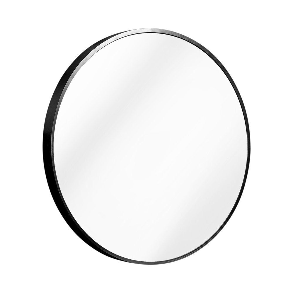 27" Black Aluminum Round Framed Accent Mirror — view 1