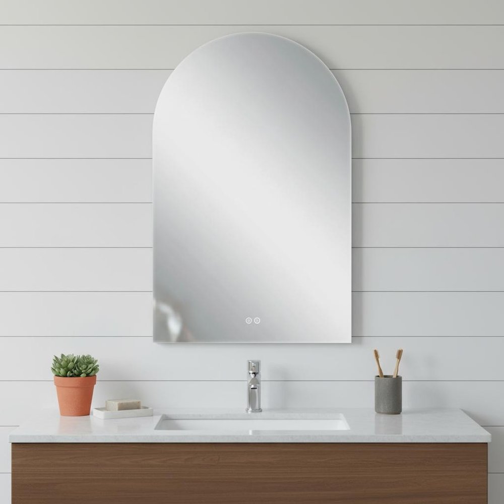 38" White Arch Lighted Frameless Bathroom Vanity Mirror HomeRoots