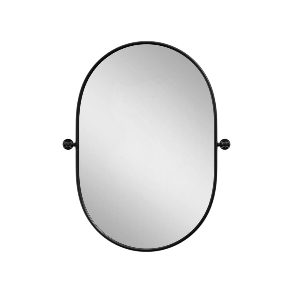 32" Black Aluminum Oval Adjustable Tilting Framed Accent Mirror HomeRoots