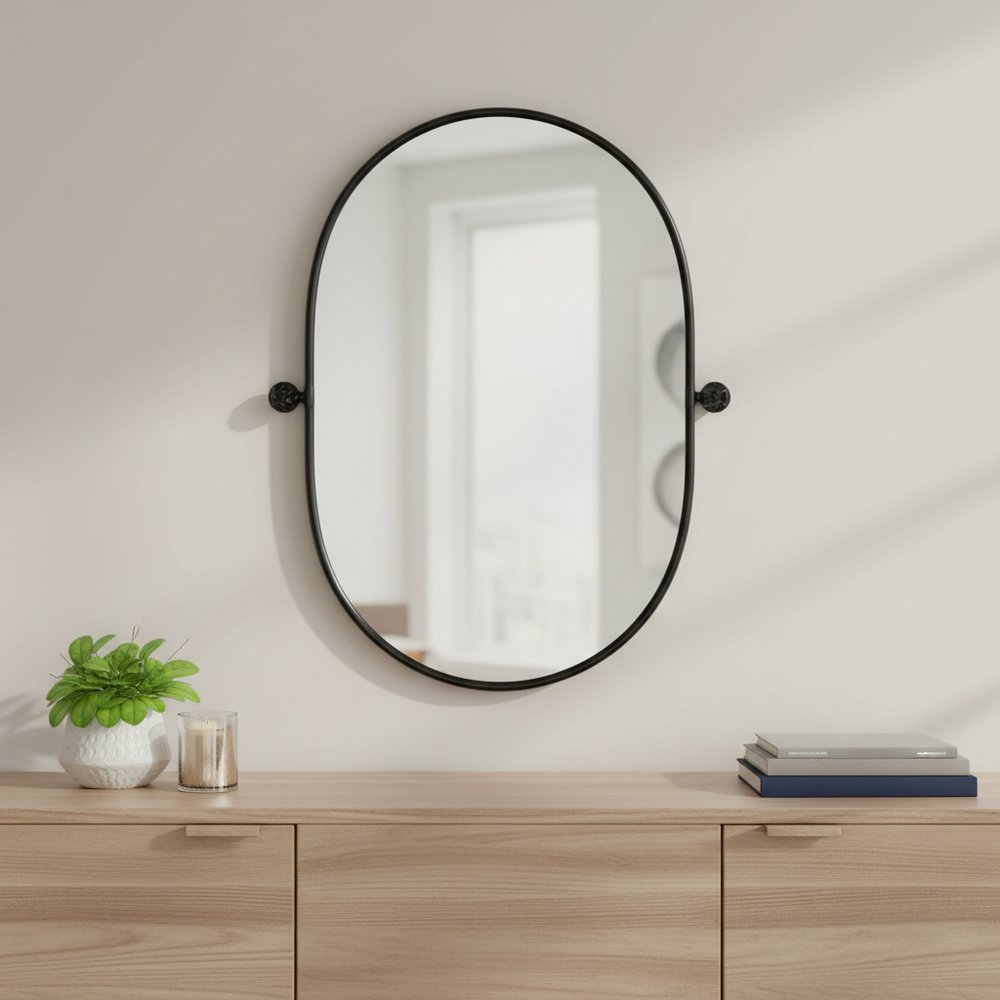 32" Black Aluminum Oval Adjustable Tilting Framed Accent Mirror HomeRoots
