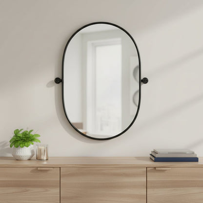 32" Black Aluminum Oval Adjustable Tilting Framed Accent Mirror HomeRoots