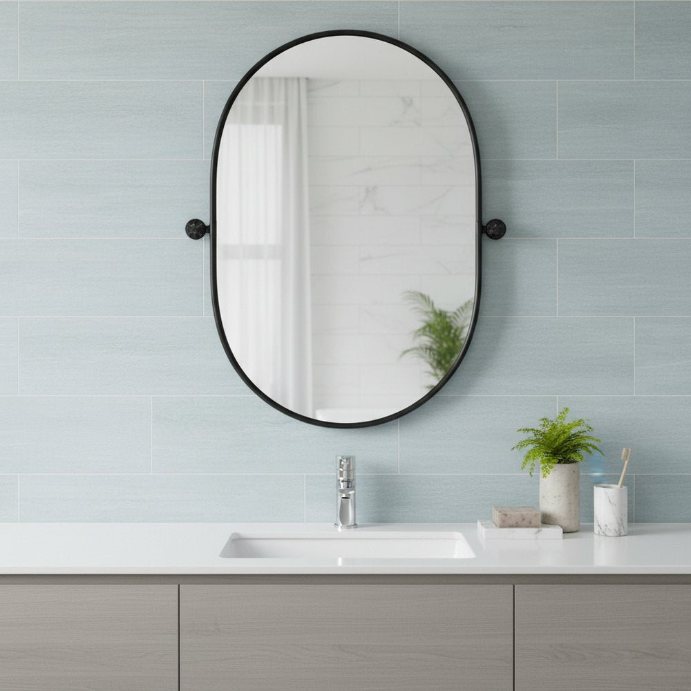 32" Black Aluminum Oval Adjustable Tilting Framed Accent Mirror HomeRoots