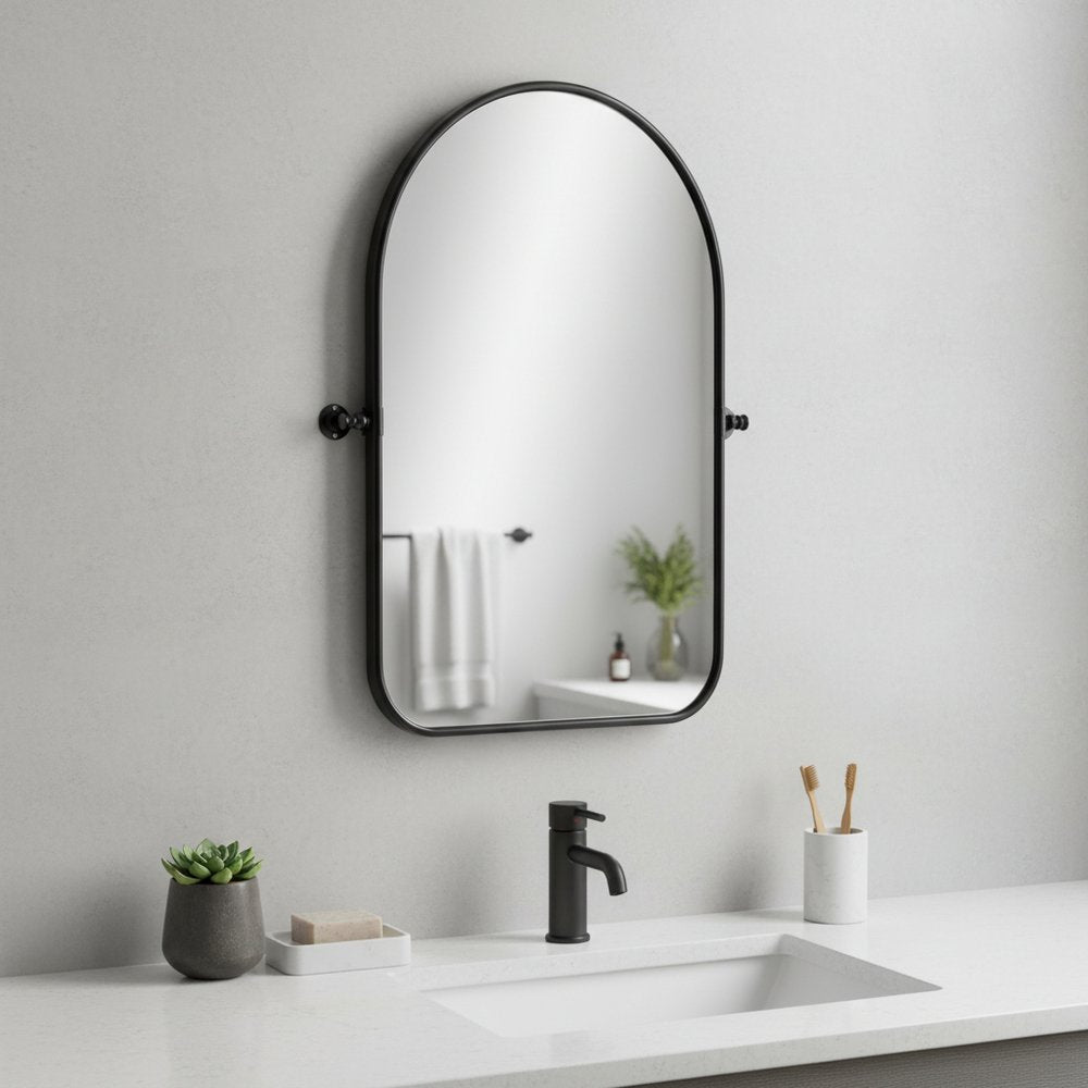 32" Black Arch Metal Swivel Framed Accent Mirror HomeRoots