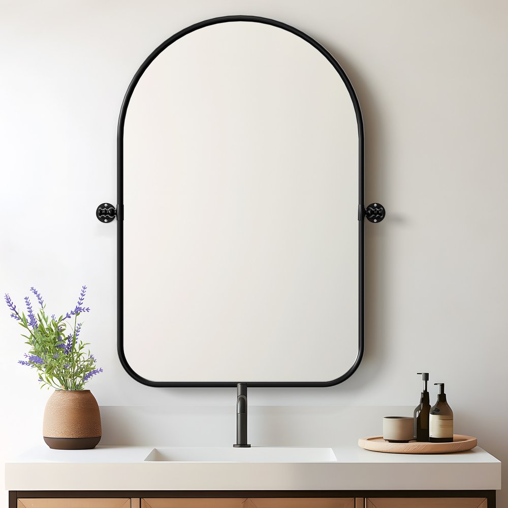 32" Black Arch Metal Swivel Framed Accent Mirror HomeRoots