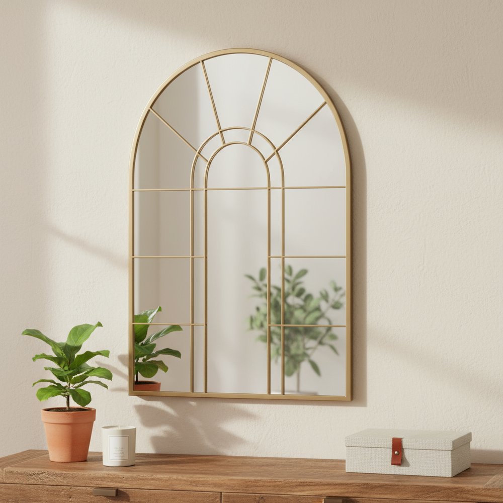 41" Gold Arch Metal Window Pane Framed Accent Mirror — view 5