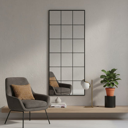 69" Black Metal Windowpane Framed Full Length Mirror