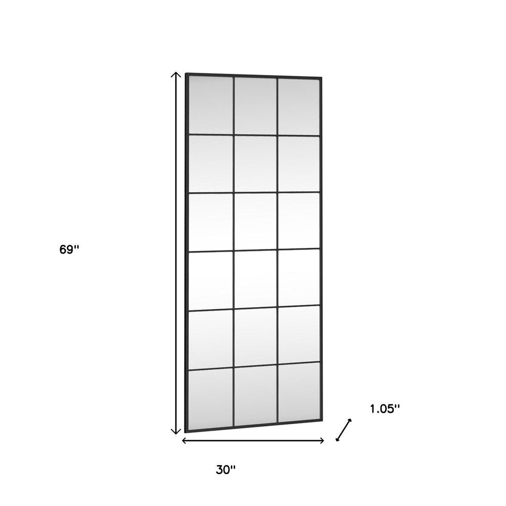 69" Black Metal Windowpane Framed Full Length Mirror — view 4