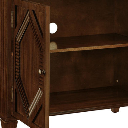 34" Brown Wood Carved Geometric Accent Cabinet With Two Doors HomeRoots