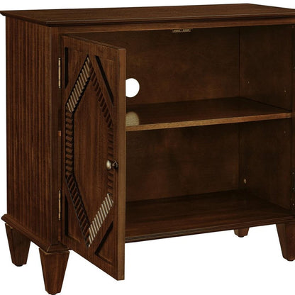 34" Brown Wood Carved Geometric Accent Cabinet With Two Doors HomeRoots