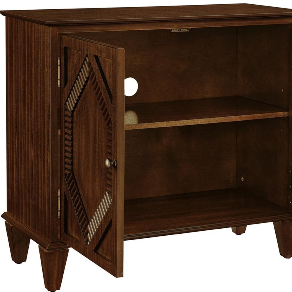 34" Brown Wood Carved Geometric Accent Cabinet With Two Doors HomeRoots