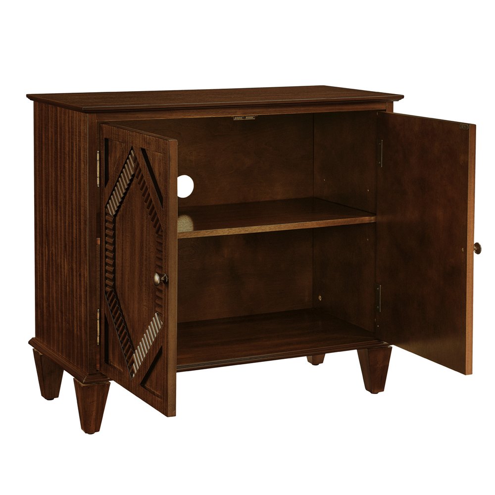 34" Brown Wood Carved Geometric Accent Cabinet With Two Doors HomeRoots