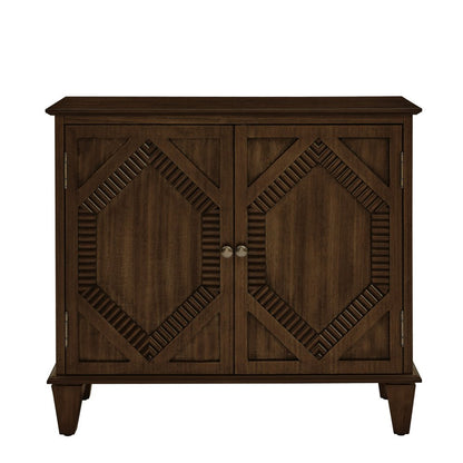 34" Brown Wood Carved Geometric Accent Cabinet With Two Doors HomeRoots