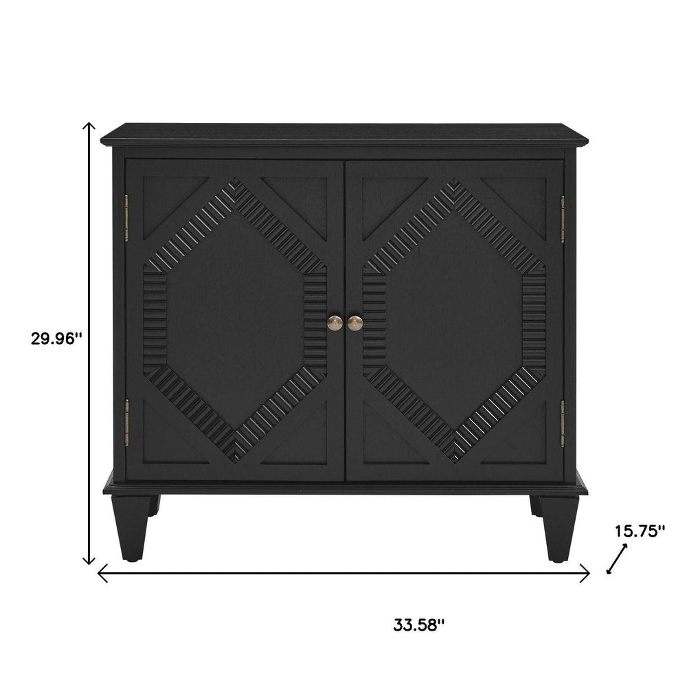 34" Black Wood Carved Geometric Accent Cabinet With Two Doors HomeRoots