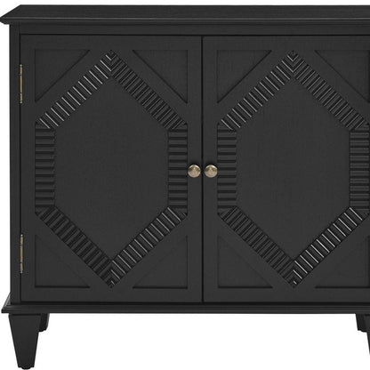 34" Black Wood Carved Geometric Accent Cabinet With Two Doors HomeRoots