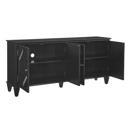 66" Black Wood Carved Geometric Accent Cabinet With Four Doors HomeRoots
