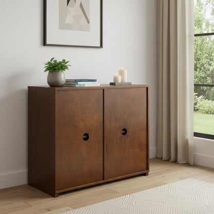 39" Walnut Wood Sideboard With Two Doors HomeRoots