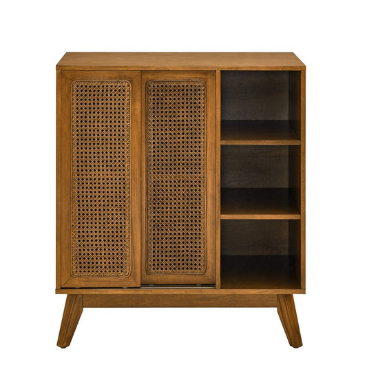 32" Light Brown Wood Sideboard With Two Sliding Doors