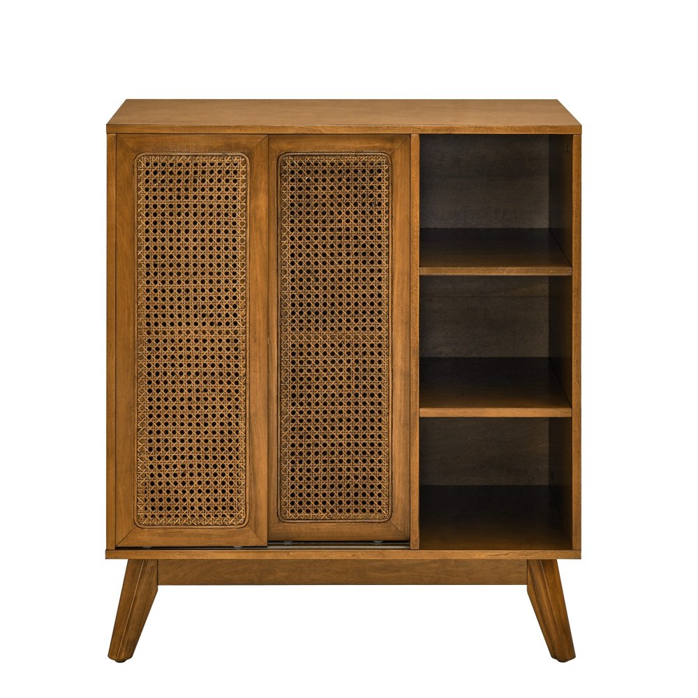 32" Light Brown Wood Sideboard With Two Sliding Doors HomeRoots