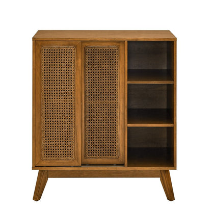 32" Light Brown Wood Sideboard With Two Sliding Doors HomeRoots
