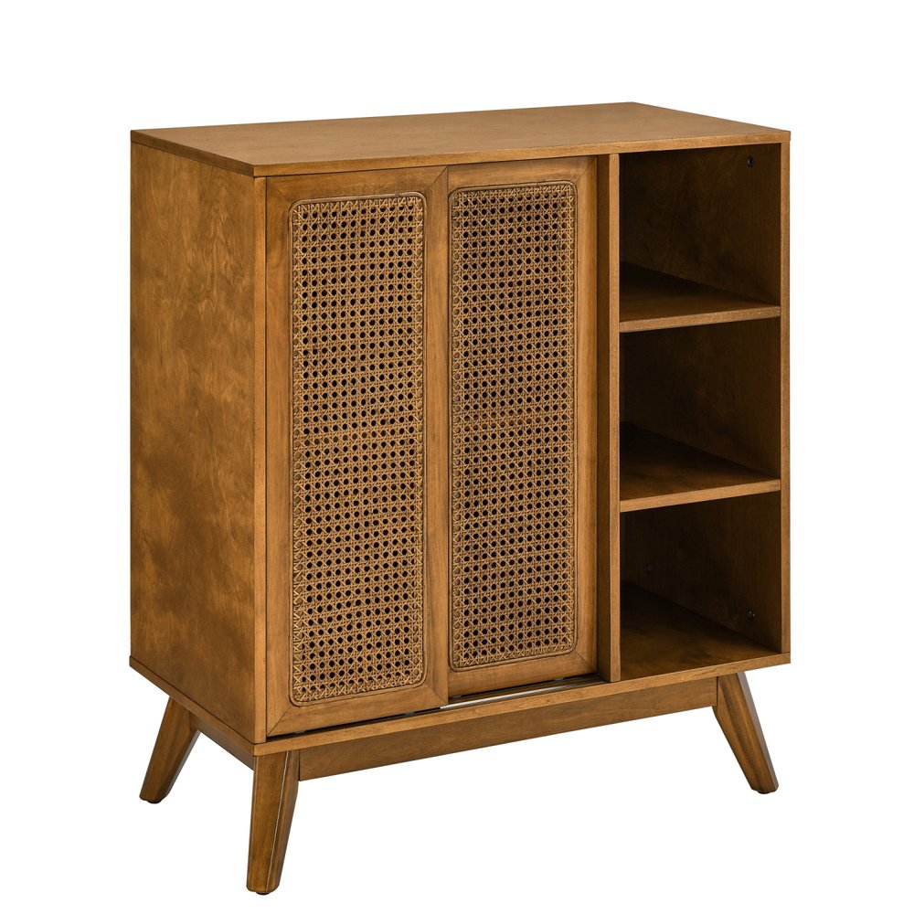 32" Light Brown Wood Sideboard With Two Sliding Doors HomeRoots