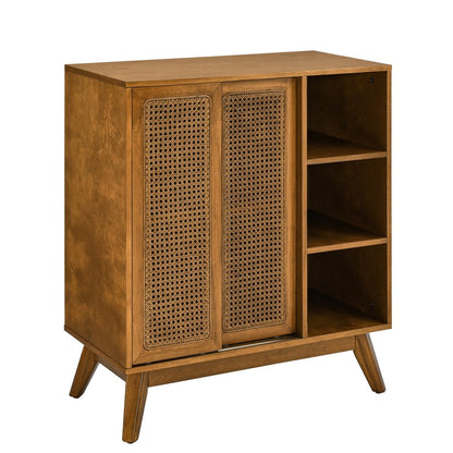 32" Light Brown Wood Sideboard With Two Sliding Doors HomeRoots