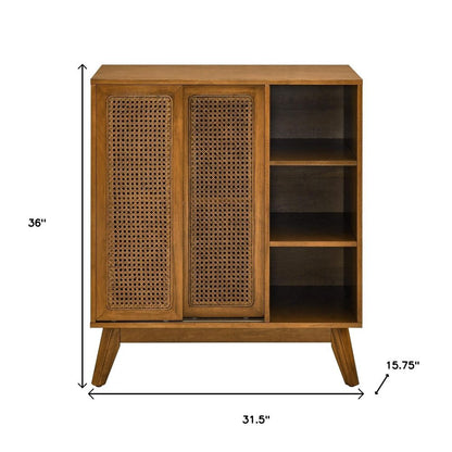 32" Light Brown Wood Sideboard With Two Sliding Doors HomeRoots