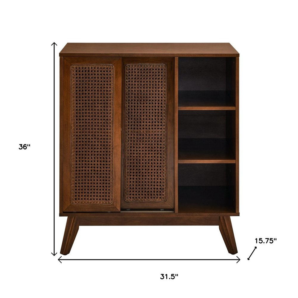32" Dark Brown Wood Sideboard With Two Sliding Doors HomeRoots