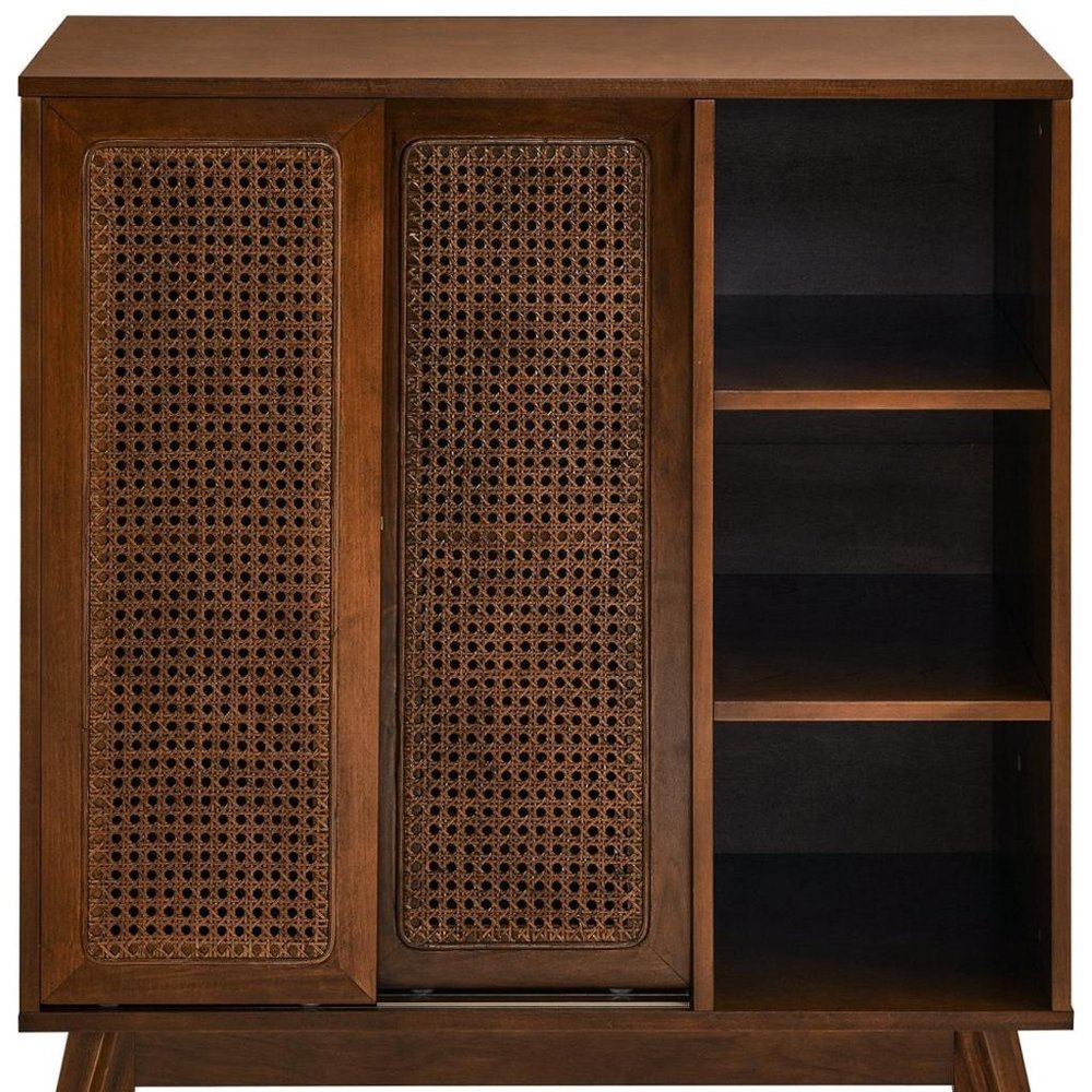 32" Dark Brown Wood Sideboard With Two Sliding Doors — view 3
