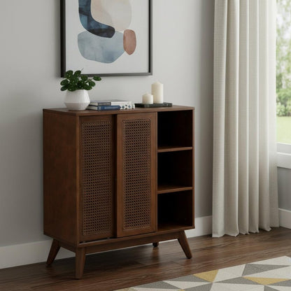 32" Dark Brown Wood Sideboard With Two Sliding Doors HomeRoots